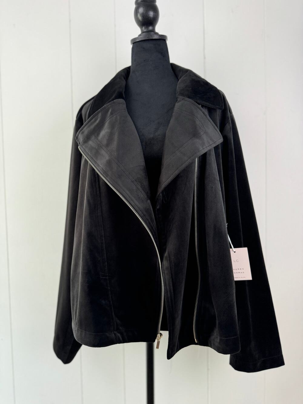 Lauren Conrad Women's Velour Moto Black Jacket, Size 2XL